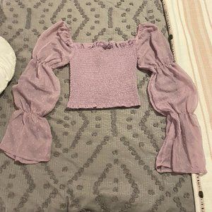 Lavender Cropped Puff Sleeve Long Sleeve Top
